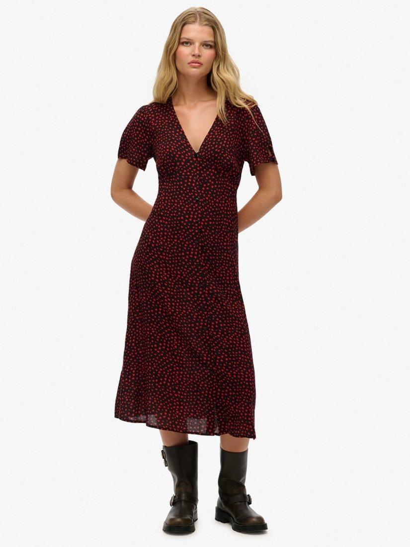 Superdry Heart Print Tea Dress, Red