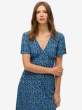 Superdry Printed Button Up Midi Tea Dress, Sea Blue