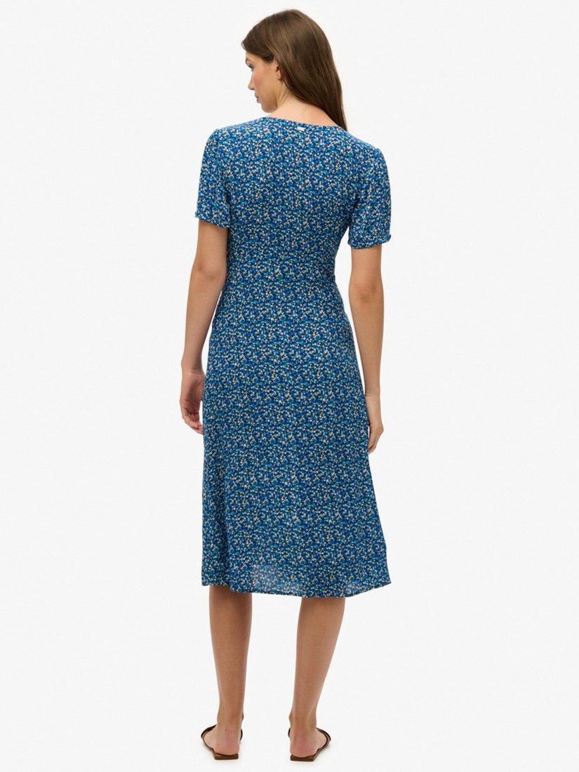 Product image 4 of 6, which shows Superdry Printed Button Up Midi Tea Dress, Sea Blue, 10