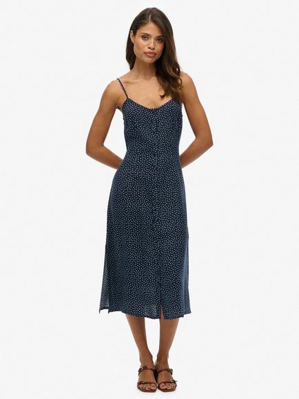 Superdry Spot Button Up Cami Midi Dress, Navy/White, Navy/White