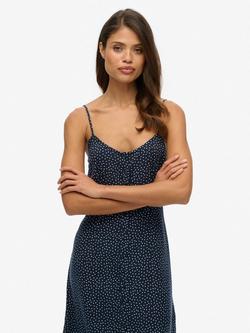Superdry Spot Button Up Cami Midi Dress, Navy/White - view 2, Navy/White