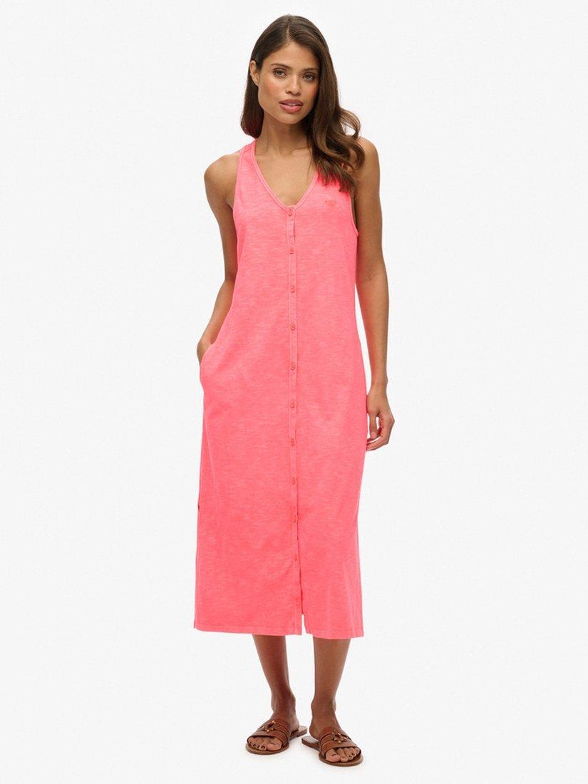 Product image 1 of 6, which shows Superdry Beach Jersey Vest Midi Dress, Fiery Coral, 10