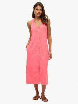 Superdry Beach Jersey Vest Midi Dress, Fiery Coral, Fiery Coral
