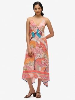 Superdry Printed Jacquard Hanky Hem Dress, Coral, Coral