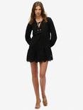Superdry Broderie Tiered Mini Dress, Black