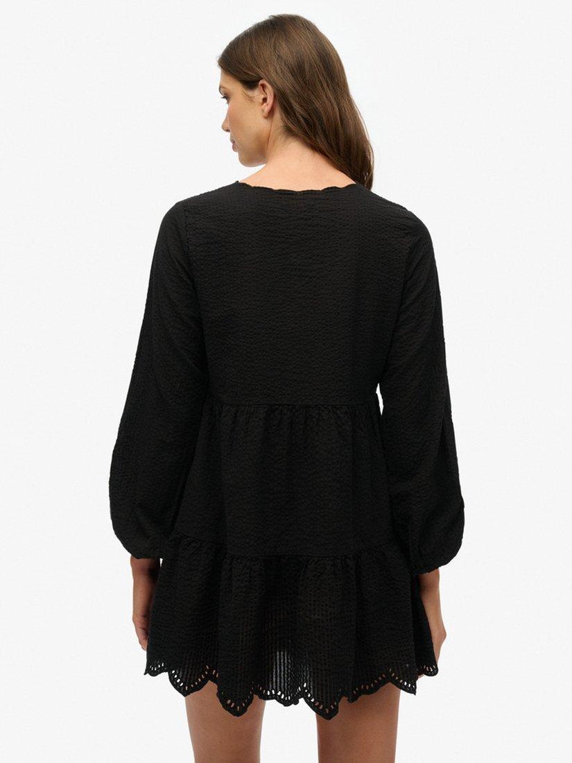 Product image 3 of 6, which shows Superdry Broderie Tiered Mini Dress, Black, 10