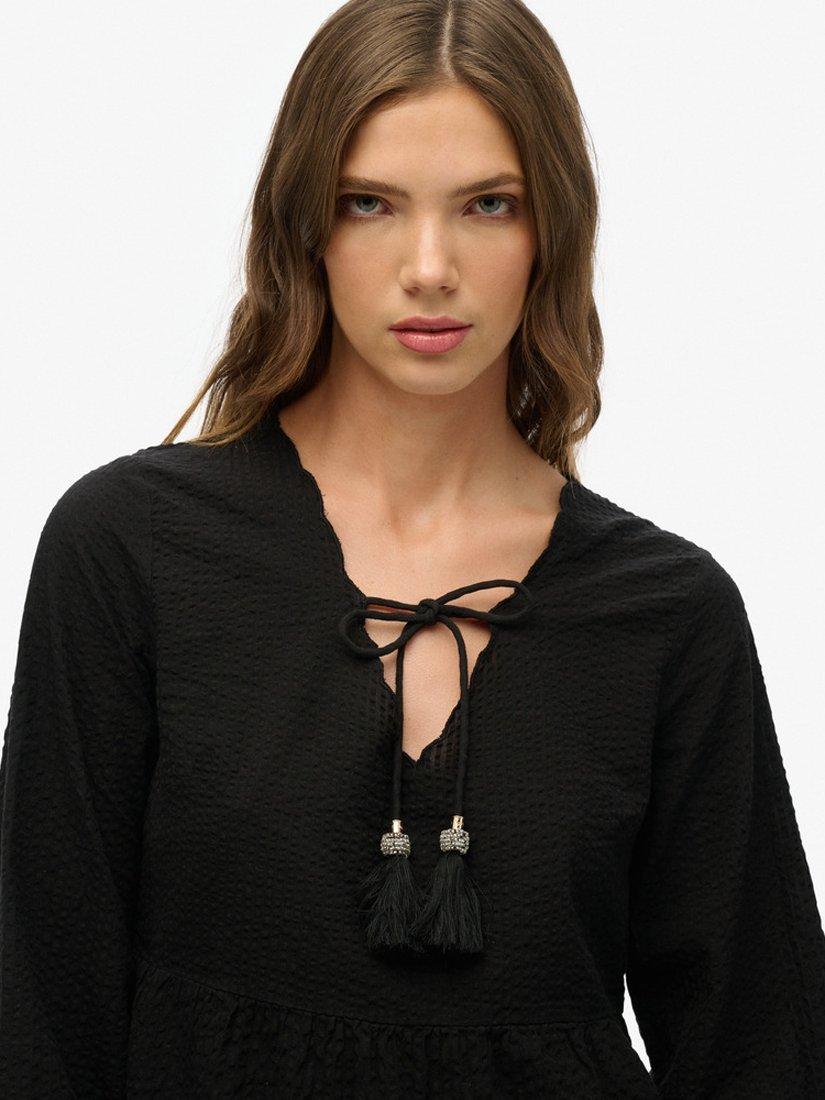 Product image 4 of 6, which shows Superdry Broderie Tiered Mini Dress, Black, 10