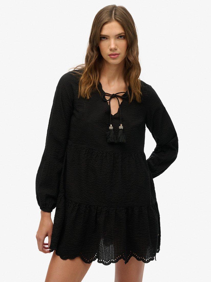 Product image 5 of 6, which shows Superdry Broderie Tiered Mini Dress, Black, 10
