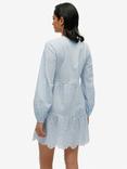 Superdry Stripe Broderie Tiered Mini Dress, Blue
