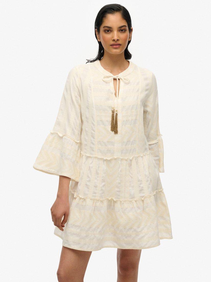 Product image 2 of 6, which shows Superdry Ibiza Tiered Mini Dress, Dusty Ecru, 10