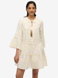 Superdry Ibiza Tiered Mini Dress, Dusty Ecru