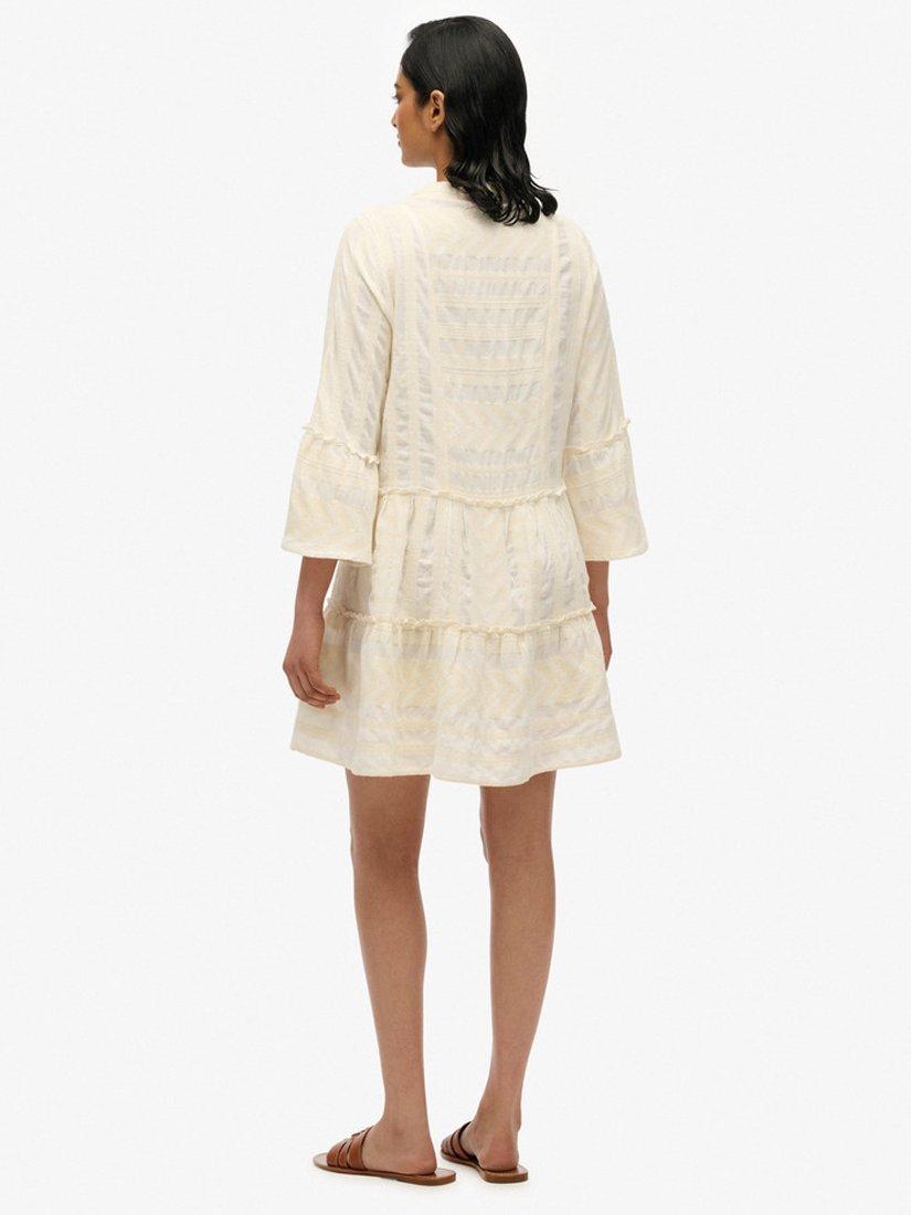 Product image 4 of 6, which shows Superdry Ibiza Tiered Mini Dress, Dusty Ecru, 10