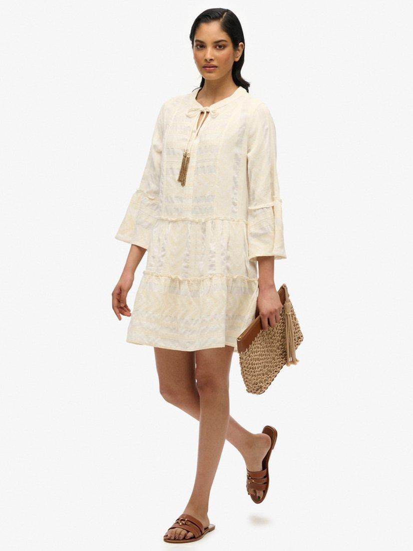 Product image 5 of 6, which shows Superdry Ibiza Tiered Mini Dress, Dusty Ecru, 10