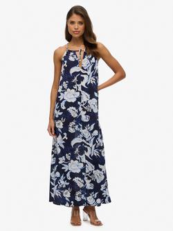 Superdry Beach Cami Floral Maxi Dress, Blue/Multi, Blue/Multi