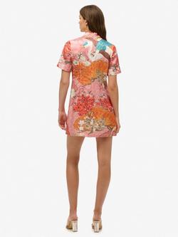 Superdry Mandarin Jacquard Mini Dress, Kam Coral - view 2, Kam Coral