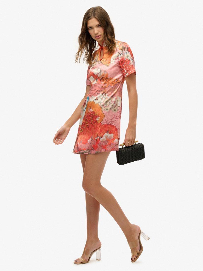 Product image 3 of 6, which shows Superdry Mandarin Jacquard Mini Dress, Kam Coral, 10
