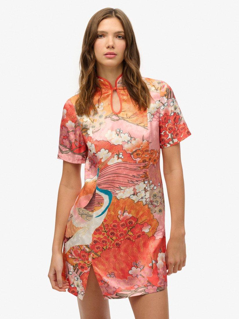 Product image 4 of 6, which shows Superdry Mandarin Jacquard Mini Dress, Kam Coral, 10