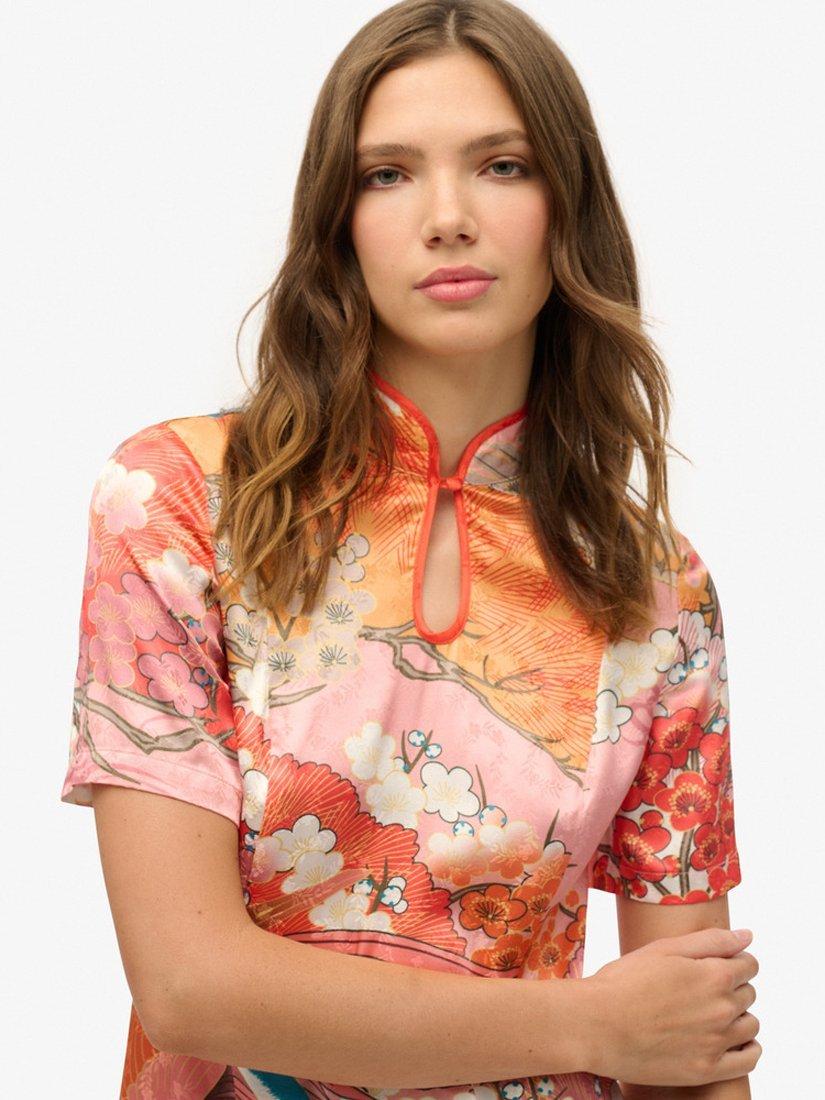Product image 5 of 6, which shows Superdry Mandarin Jacquard Mini Dress, Kam Coral, 10