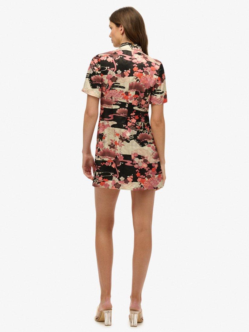 Product image 2 of 6, which shows Superdry Mandarin Jacquard Mini Dress, Goshodoki Pink, 10
