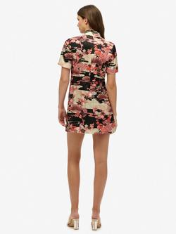 Superdry Mandarin Jacquard Mini Dress, Goshodoki Pink - view 2, Goshodoki Pink