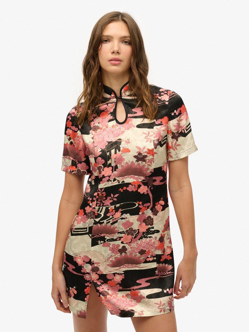 Product image 4 of 6, which shows Superdry Mandarin Jacquard Mini Dress, Goshodoki Pink, 10