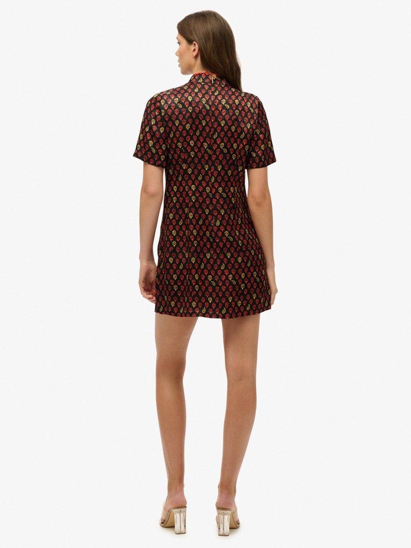 Product image 2 of 6, which shows Superdry Mandarin Jacquard Mini Dress, Floral Block Black, 10
