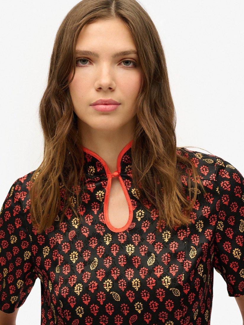 Product image 5 of 6, which shows Superdry Mandarin Jacquard Mini Dress, Floral Block Black, 10