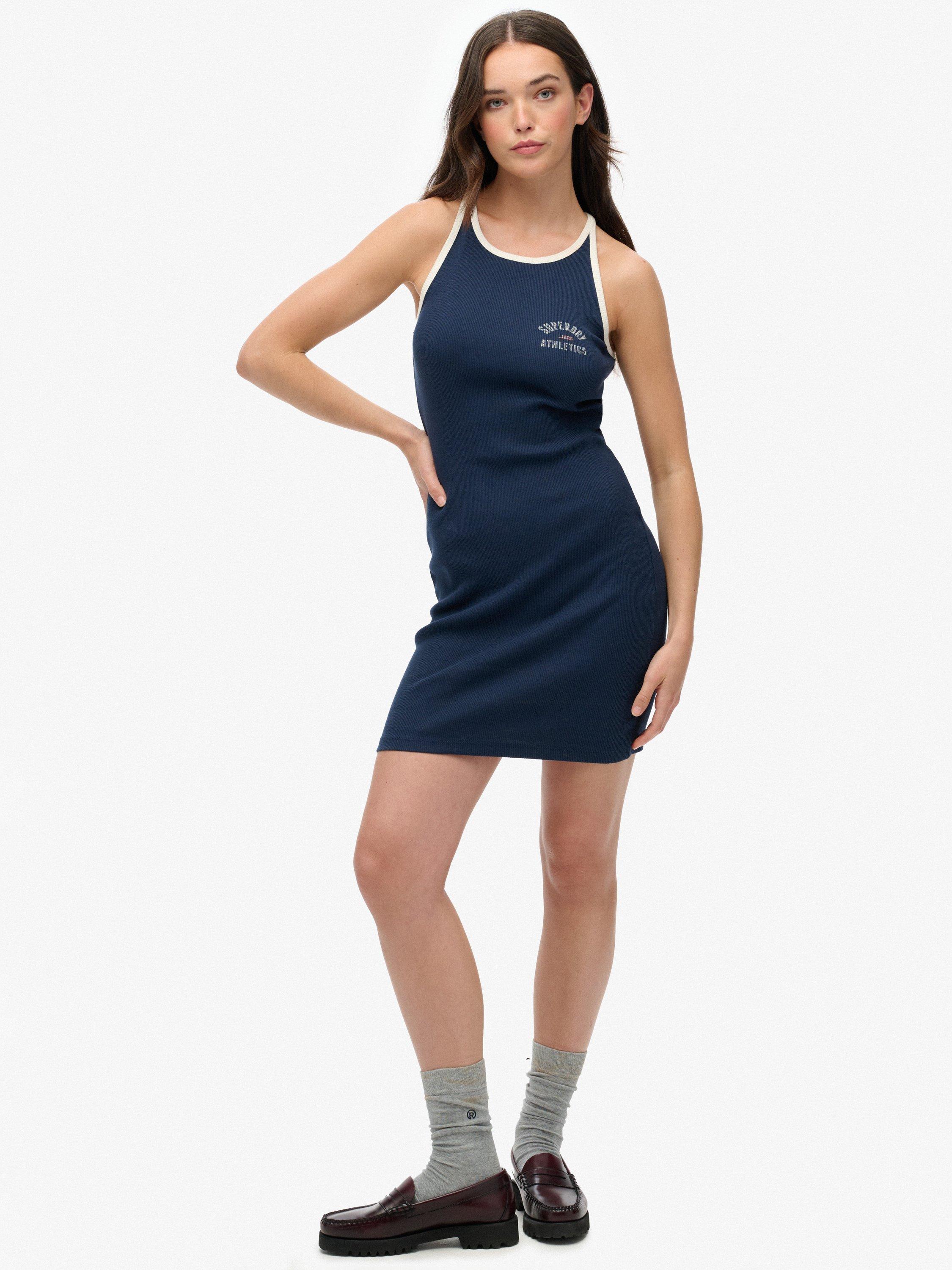 Product image 1 of 6, which shows Superdry Athletic Essentials Ribbed Tank Dress, Blueberry Navy, 10