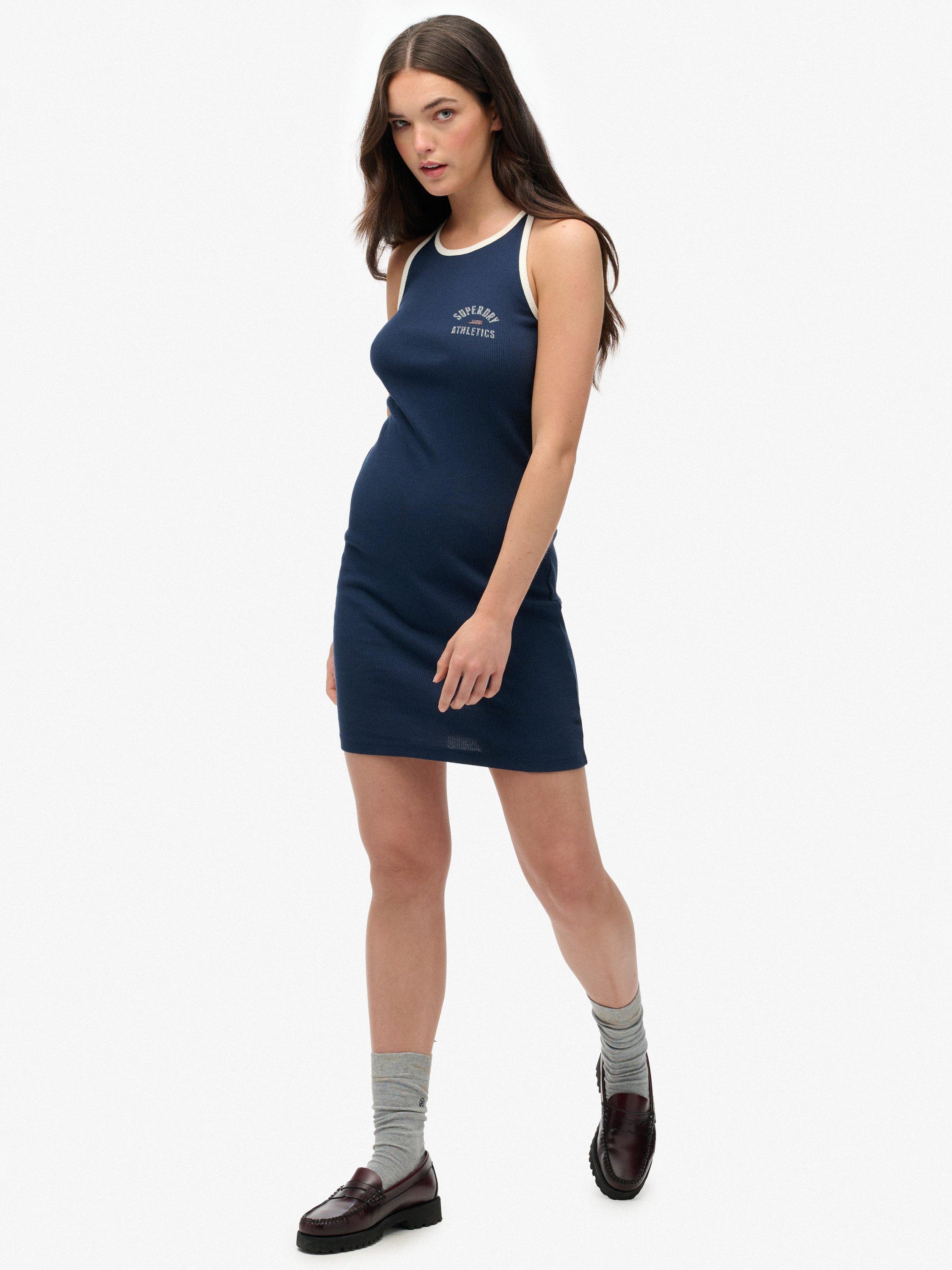 Product image 3 of 6, which shows Superdry Athletic Essentials Ribbed Tank Dress, Blueberry Navy, 10
