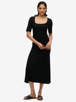 Superdry Square Neck Jersey Midi Dress, Black, Black