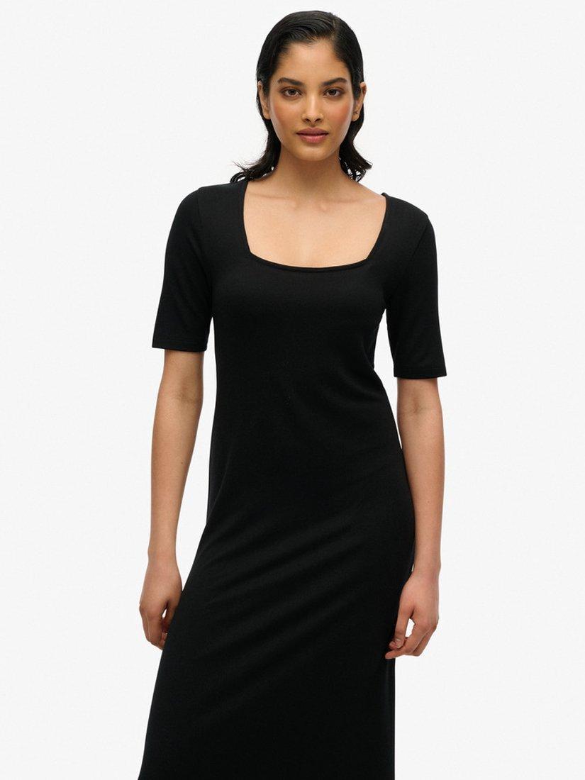 Product image 2 of 5, which shows Superdry Square Neck Jersey Midi Dress, Black, 10
