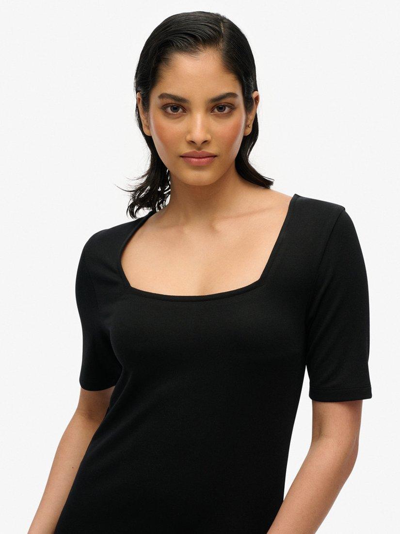 Product image 5 of 5, which shows Superdry Square Neck Jersey Midi Dress, Black, 10