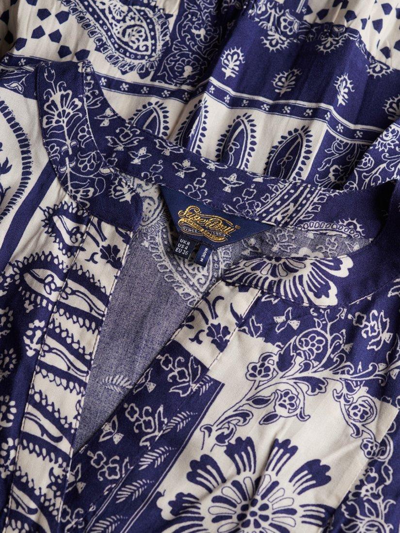Product image 6 of 6, which shows Superdry Paisley Floral Tiered Midi Dress, Savannah Navy, 10