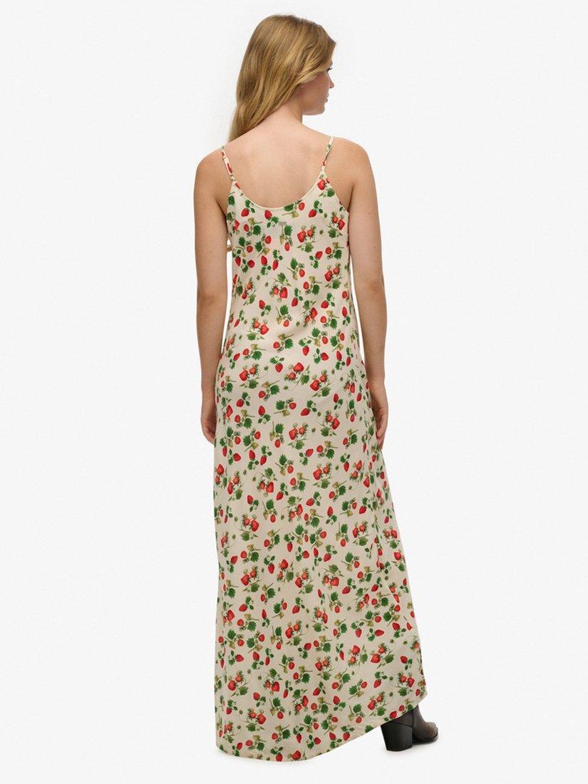 Product image 2 of 6, which shows Superdry Strawberry Print Bias Cut Slip Maxi Dress, Strawberry, 10