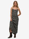 Superdry Leopard Print Bias Cut Slip Maxi Dress, Grey Animal Print