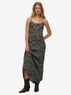 Superdry Leopard Print Bias Cut Slip Maxi Dress, Grey Animal Print, Grey Animal Print