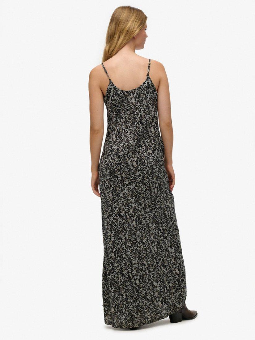 Product image 2 of 6, which shows Superdry Leopard Print Bias Cut Slip Maxi Dress, Grey Animal Print, 10