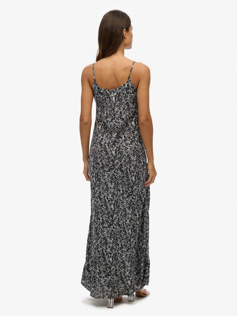 Product image 4 of 6, which shows Superdry Leopard Print Bias Cut Slip Maxi Dress, Grey Animal Print, 10