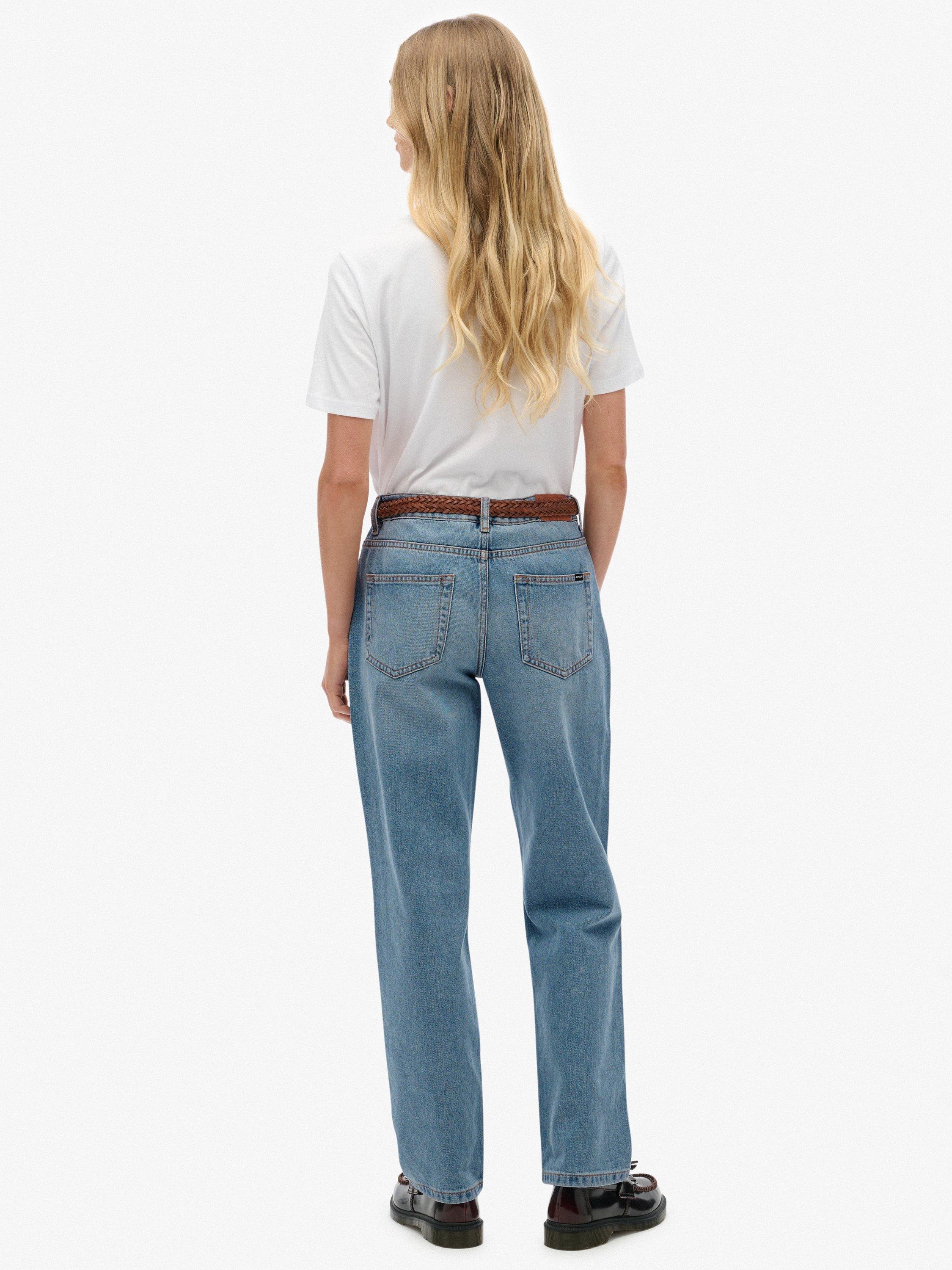 Product image 2 of 6, which shows Superdry Mid Rise Straight Jeans, Mid Blue, W26/L30