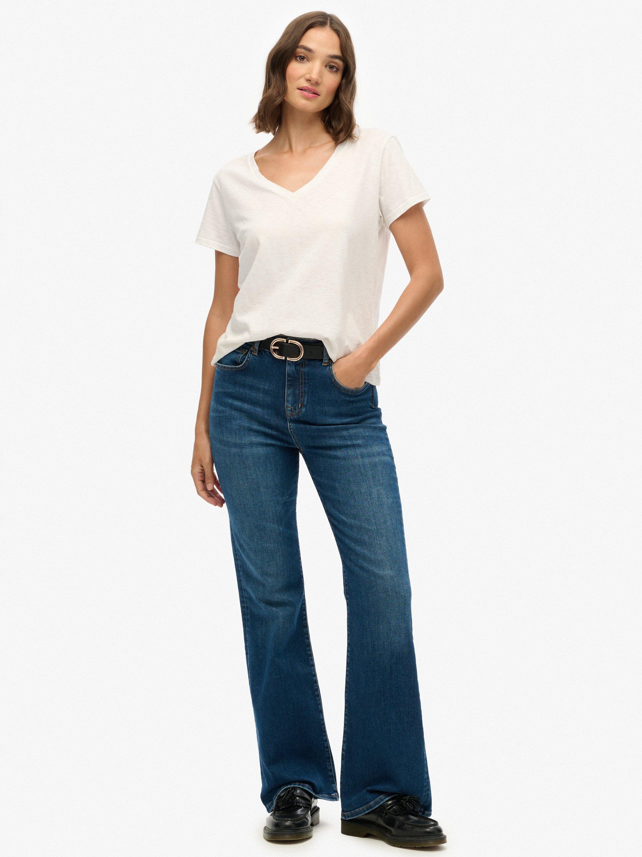 Product image 1 of 6, which shows Superdry High Rise Flare Jeans, Deep Indigo, W26/L30