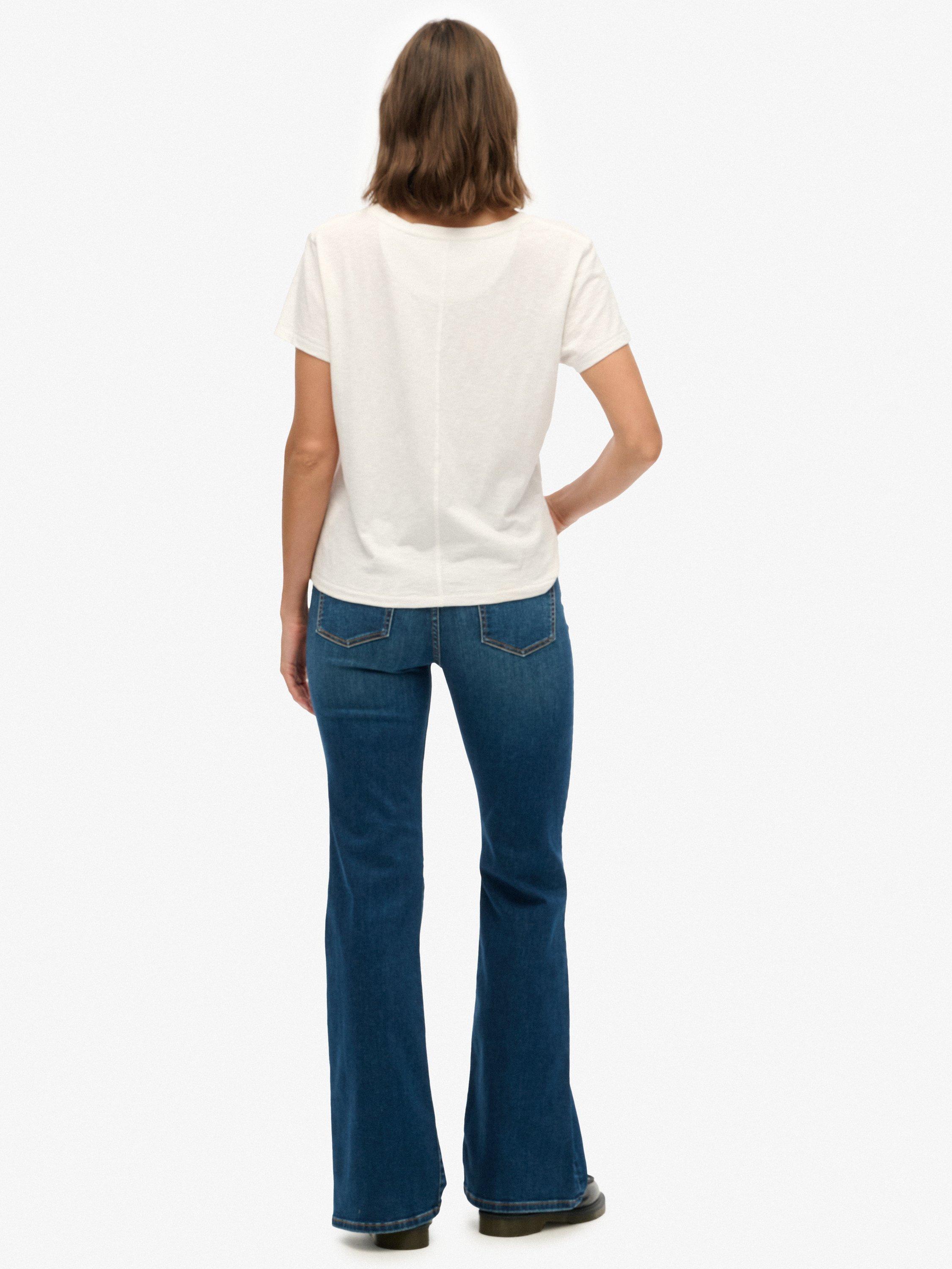 Product image 2 of 6, which shows Superdry High Rise Flare Jeans, Deep Indigo, W26/L30