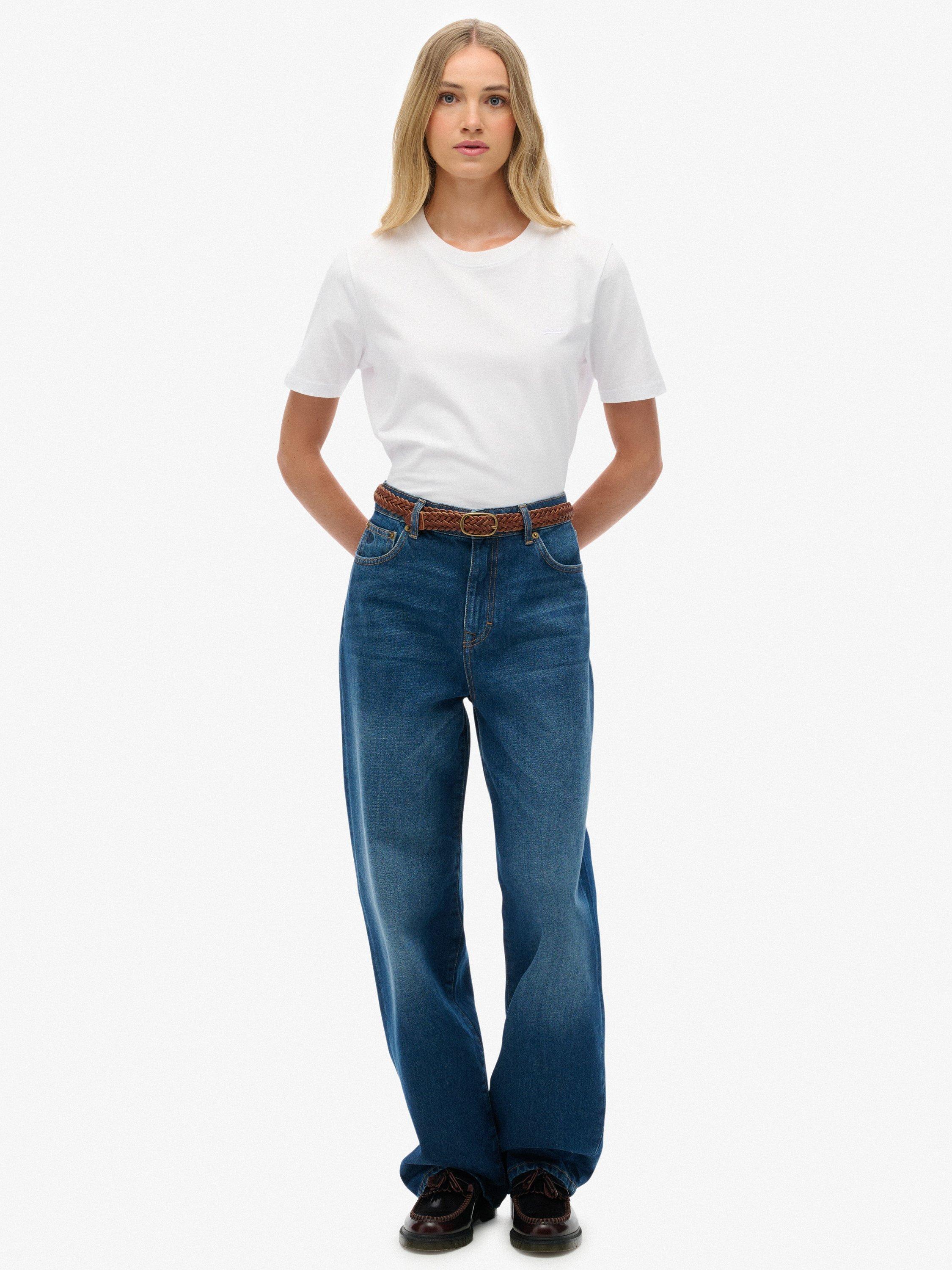 Product image 1 of 6, which shows Superdry High Rise Wide Leg Jeans, Deep Indigo, W26/L30
