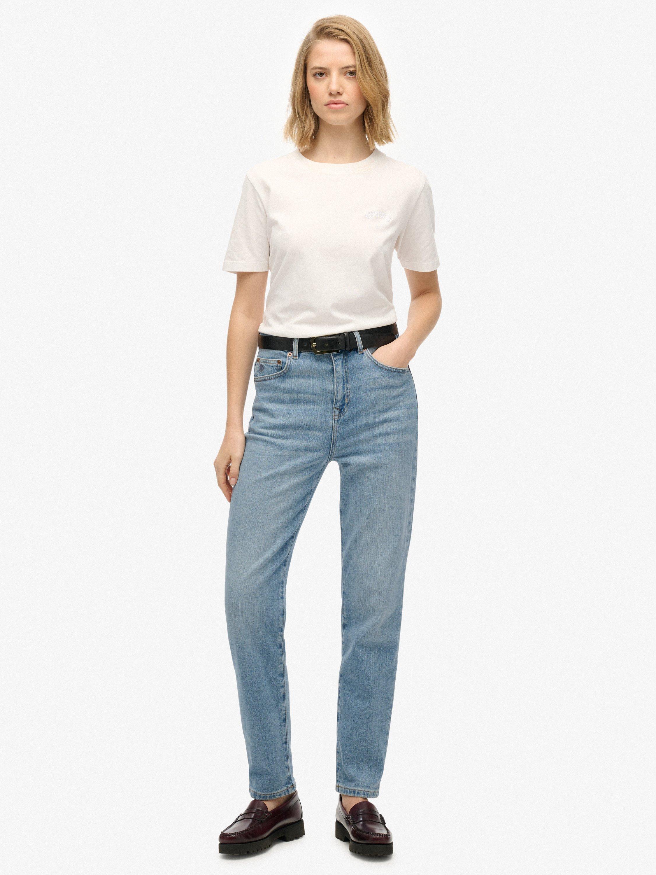 Product image 1 of 6, which shows Superdry High Rise Mom Jeans, Light Blue, W26/L30