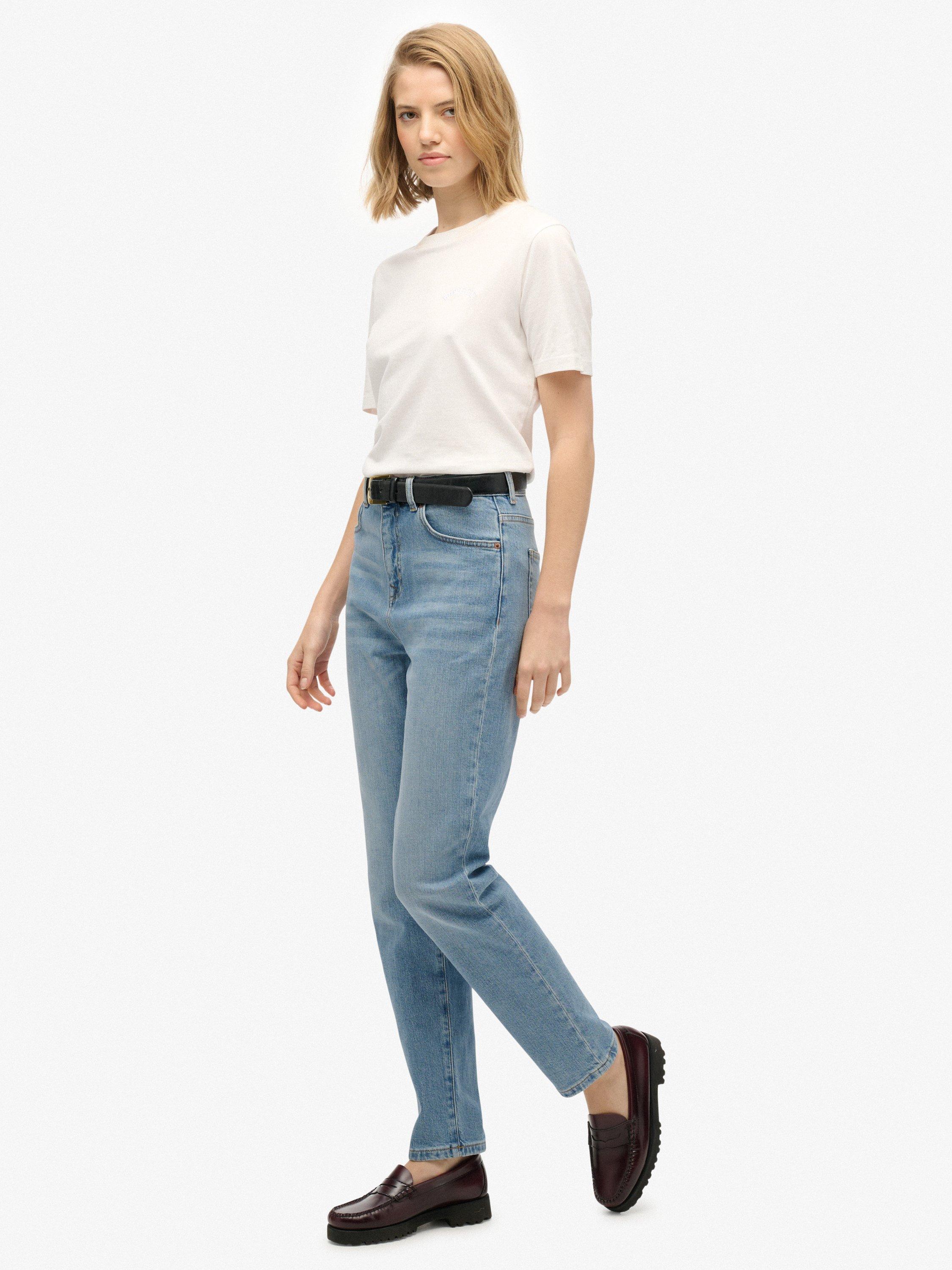 Product image 3 of 6, which shows Superdry High Rise Mom Jeans, Light Blue, W26/L30