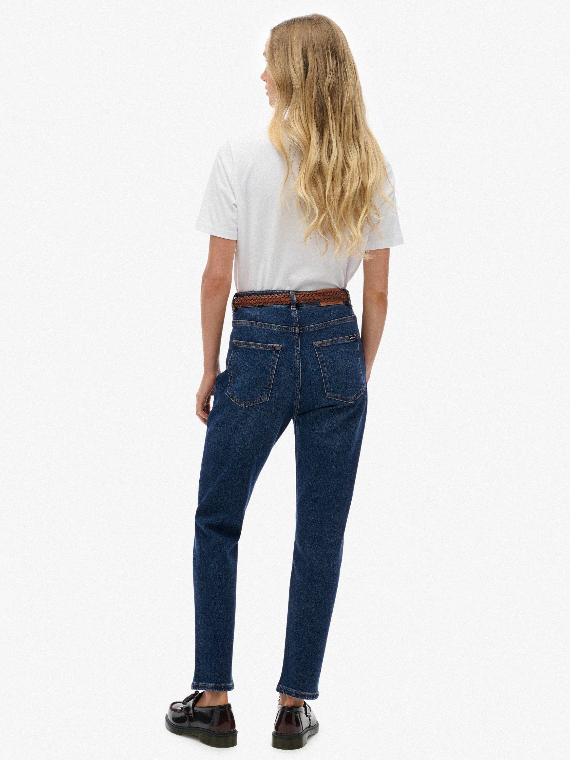 Product image 2 of 6, which shows Superdry High Rise Mom Jeans, Mid Blue, W26/L30