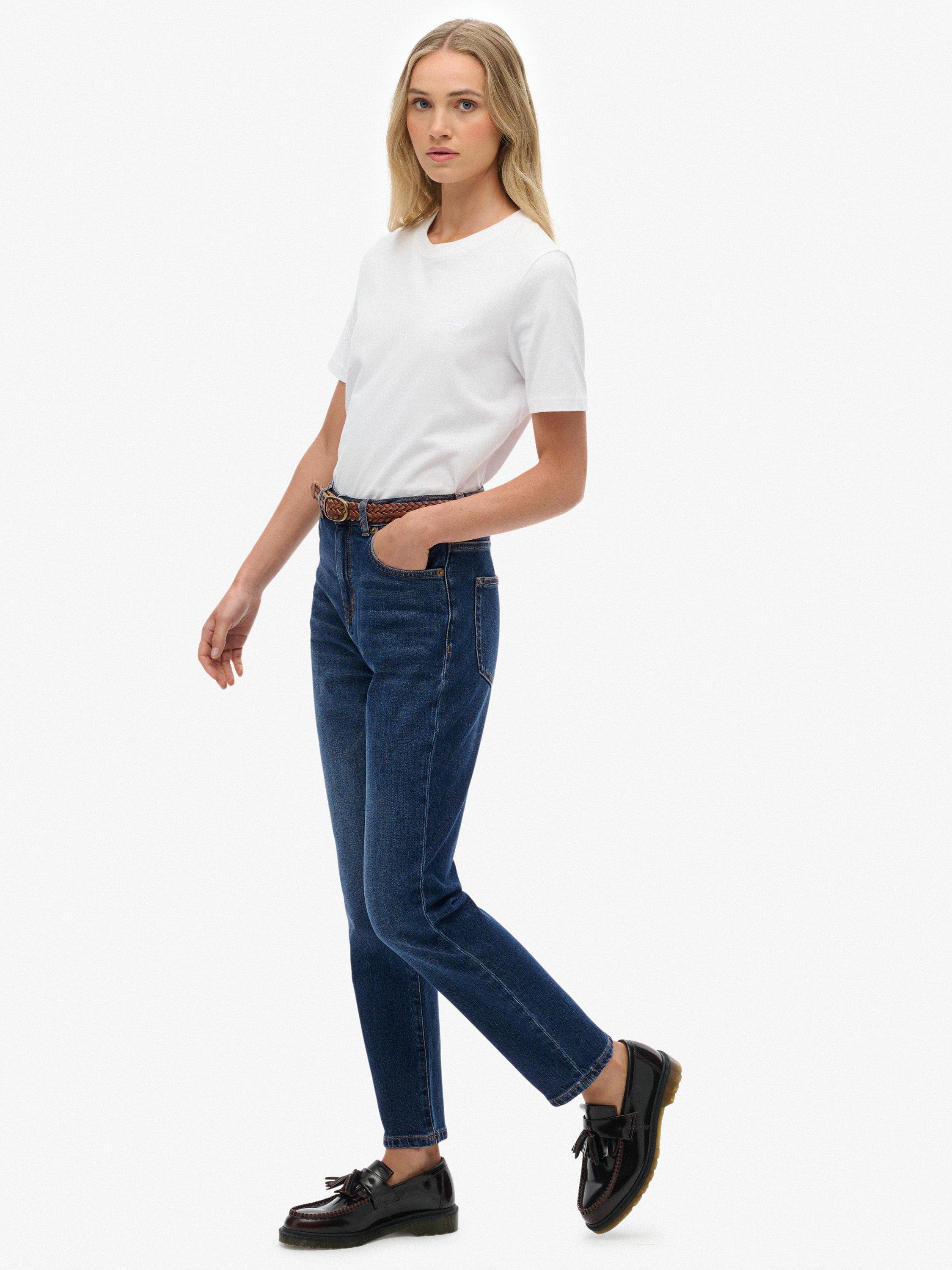 Product image 3 of 6, which shows Superdry High Rise Mom Jeans, Mid Blue, W26/L30