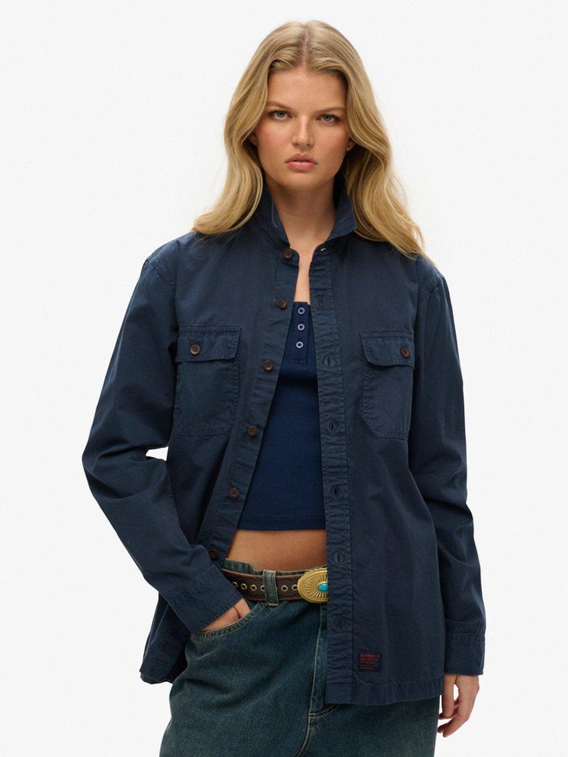Product image 1 of 5, which shows Superdry Oversized Military Long Sleeve Shirt, French Navy, XS