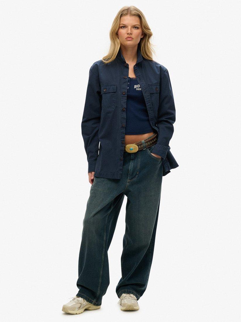 Product image 4 of 5, which shows Superdry Oversized Military Long Sleeve Shirt, French Navy, XS