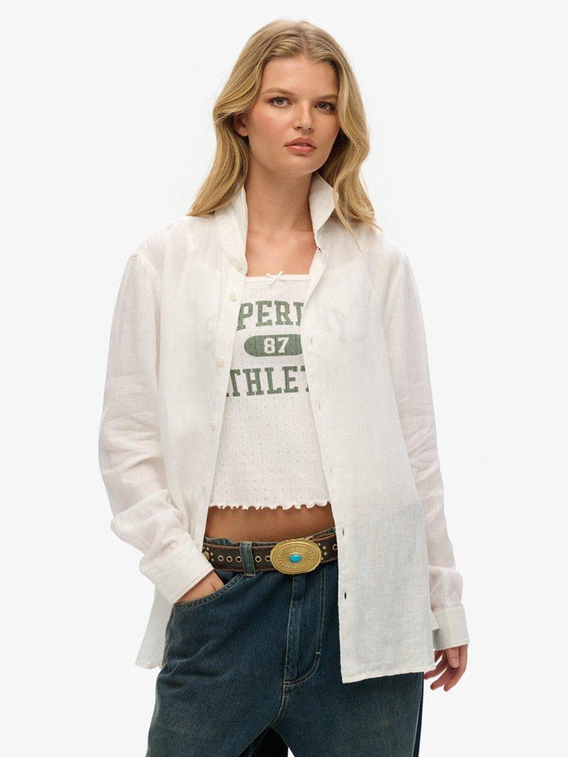 Superdry Oversized Embroidered Vacation Pure Linen Shirt, Optic