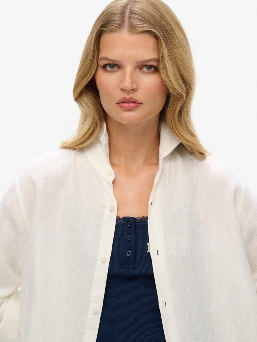 Product image 3 of 6, which shows Superdry Oversized Casual Pure Linen Shirt, Optic, XS